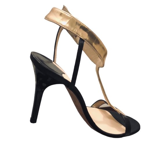 Jimmy Choo Glamorous Black Towering Stilettoes with Gold Straps Size 9.5 - Picture 2 of 8